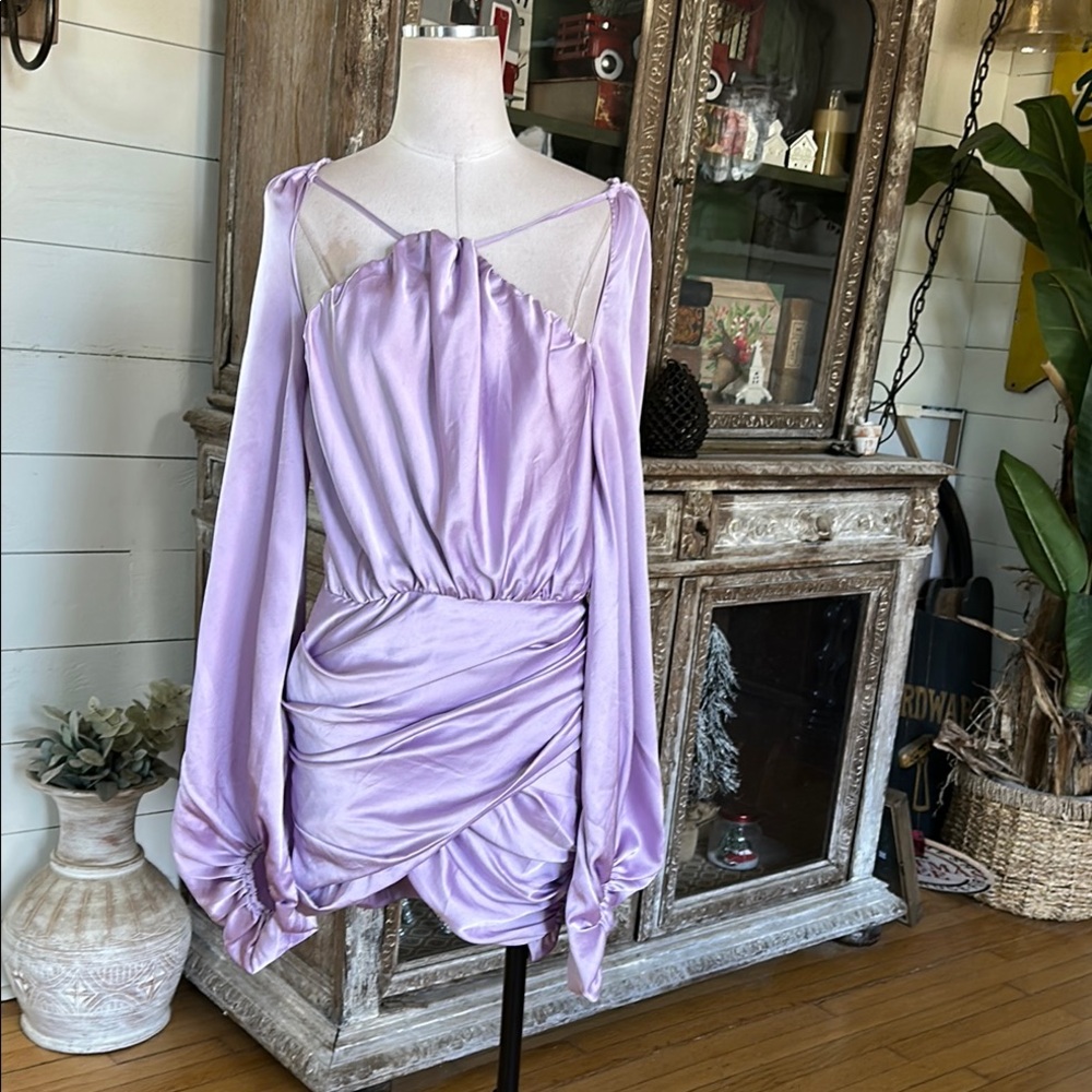 HOUSE OF CB KATE ORCHID SATIN WRAP FRONT MINI DRESS SMALL
